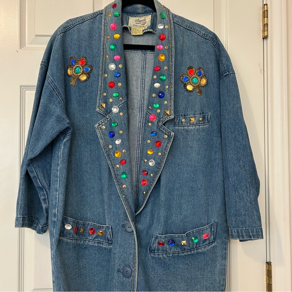 RARE 80s Learsi funky bedazzled oversized denim blazer